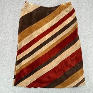 VTG Margaret Godfrey Petite Suede Patchwork Diagonal Stripe Midi Skirt 4P